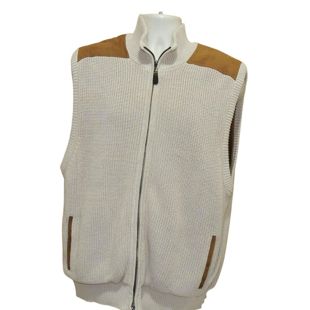 Orvis Heavy Cotton Suede Shoulders Full Zip Men Sweater Sz. L Just As New.